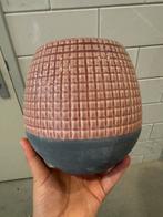 Roze met grijze bloempot zgan, Tuin en Terras, Bloempotten, Rond, Ophalen of Verzenden, Zo goed als nieuw, Aardewerk