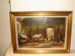 Chris de Bruijn,( 1901- 1974), Village view, flower market., Ophalen of Verzenden