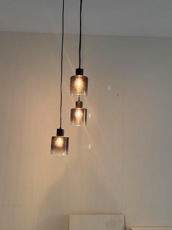 Moderne Hanglamp met 3 Lampen, Huis en Inrichting, Lampen | Hanglampen, Zo goed als nieuw, 75 cm of meer, Glas, Ophalen