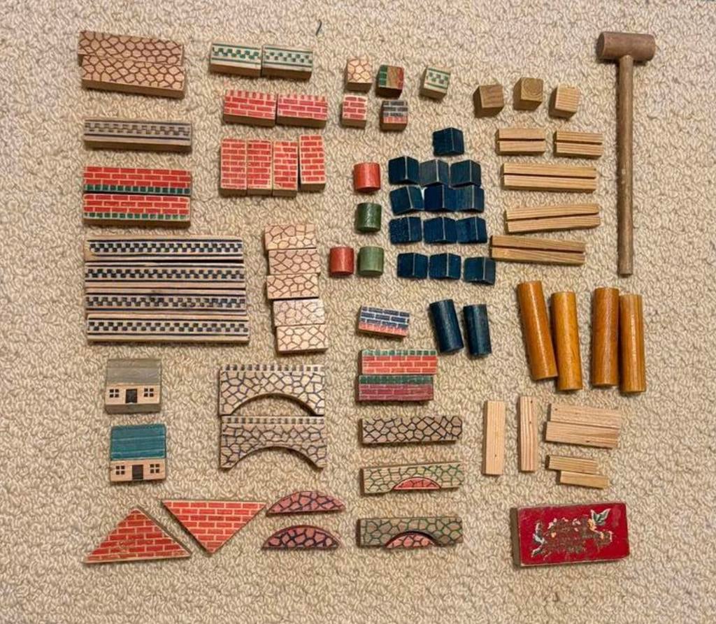 Houten gekleurde blokken. Vintage speelgoed., Ophalen of Verzenden, Zo goed als nieuw