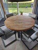 Ronde mango houten tafel 1.30 met 4 stoelen, Huis en Inrichting, Ophalen, Rond, Zo goed als nieuw, Modern