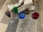 Nieuw 5 kleurrijke likeur - borrel glazen, carnaval glazen., Antiek en Kunst, Ophalen of Verzenden