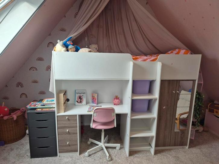 Hoogslaper met bureau en kledingkast, Kinderen en Baby's, Kinderkamer | Stapelbedden en Hoogslapers, Gebruikt, Hoogslaper, Ophalen
