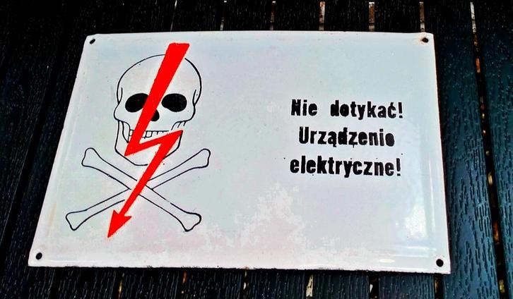 Antiek Emaille Bord - Hoogspanning Elektrocutie Gevaar, Antiek en Kunst, Antiek | Emaille, Ophalen of Verzenden