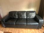 Zwarte leren 3-zits bank, gratis, Huis en Inrichting, Banken | Bankstellen, Gebruikt, Driepersoons, Ophalen of Verzenden, Rechte bank