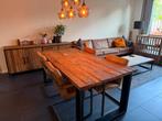 Eettafel Romaro 190x95 teakhout mix rough + 4 leren stoelen, Huis en Inrichting, Tafels | Eettafels, Ophalen, Gebruikt, Teakhout
