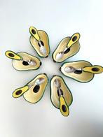 Vintage set 6x avocado schaaltjes en lepels van keramiek, Huis en Inrichting, Ophalen of Verzenden