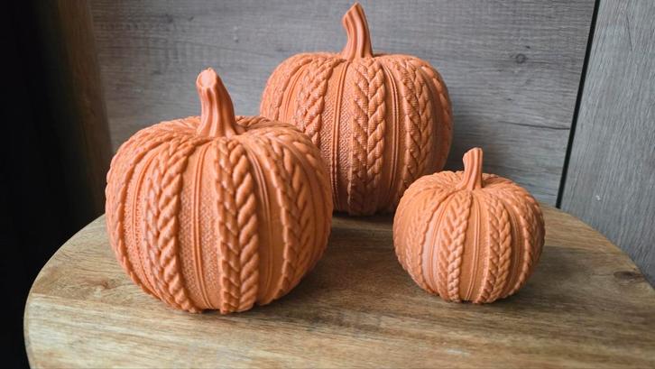 Set van 3 geknoopte 3D-geprinte pompoenen, Huis en Inrichting, Woonaccessoires | Kandelaars en Kaarsen, Nieuw, Minder dan 25 cm