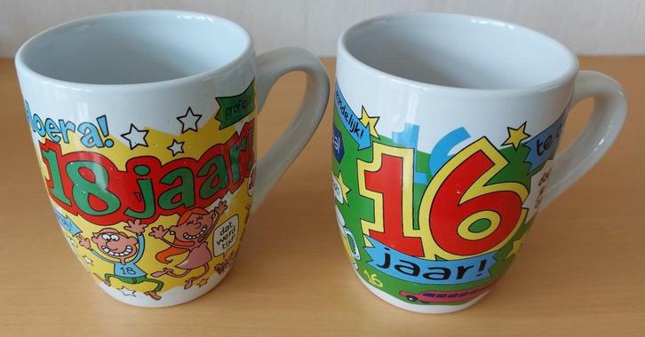Leeftijdmok 18 & 16 jaar /verjaardag beker -als set of apart, Hobby en Vrije tijd, Feestartikelen, Nieuw, Feestartikel, Verjaardag