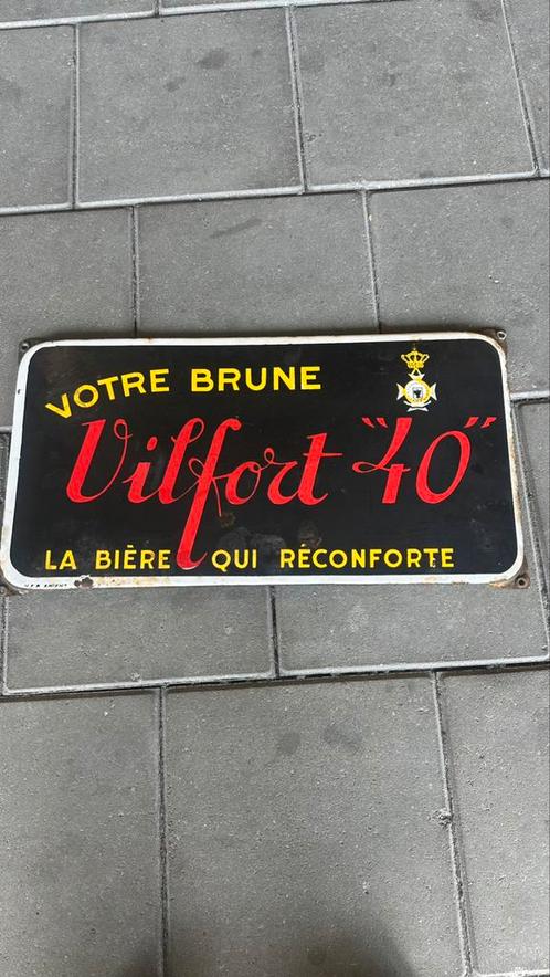Oud emaille reclamebord Bier bord Votre brune Vilfort 40, Verzamelen, Merken en Reclamevoorwerpen, Gebruikt, Reclamebord, Ophalen of Verzenden