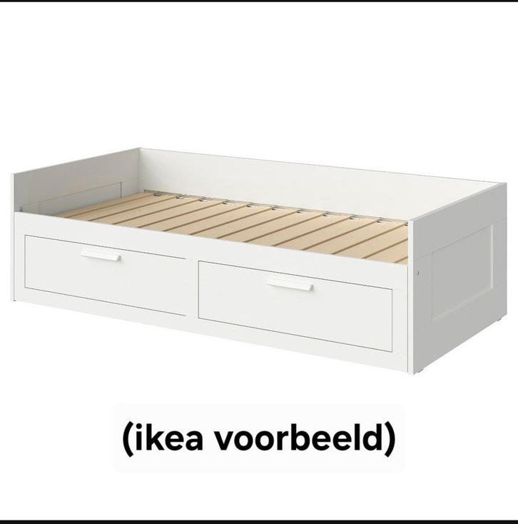Ikea Brimnes 1 eenpersoonsbed met uitschuifbaar onderbed, Huis en Inrichting, Slaapkamer | Bedden, Gebruikt, Eenpersoons, 80 cm
