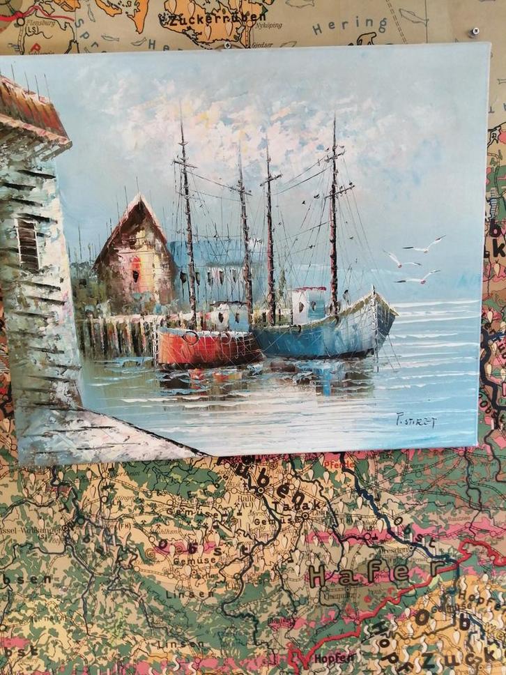 GEWELDIG MOOI MARITIEM OLIEVERF OP DOEK GESIGNEERD 60X50 CM, Antiek en Kunst, Kunst | Schilderijen | Klassiek, Ophalen of Verzenden