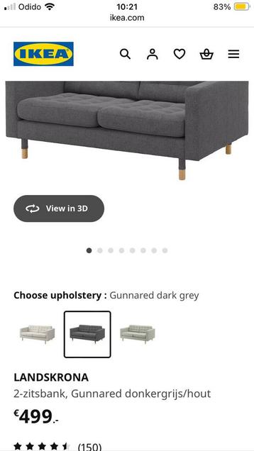 Ikea Landskrona 2-zitsbank blauwgrijs fluweel - afbeelding 6