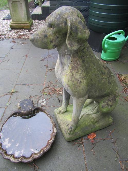 grote ZITTENDE JACHTHOND/POINTER/aged COTSWOLD ornament, Tuin en Terras, Tuinbeelden, Zo goed als nieuw, Dierenbeeld, Steen, Ophalen