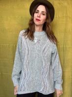 Vintage grijze trui - embroidery - L/40 of oversized, Maat 38/40 (M), Ophalen of Verzenden, Vintage, Grijs