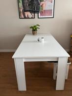 Witte tafel 180 cm houten look, Ophalen, Kunststof, 50 tot 100 cm, Zo goed als nieuw