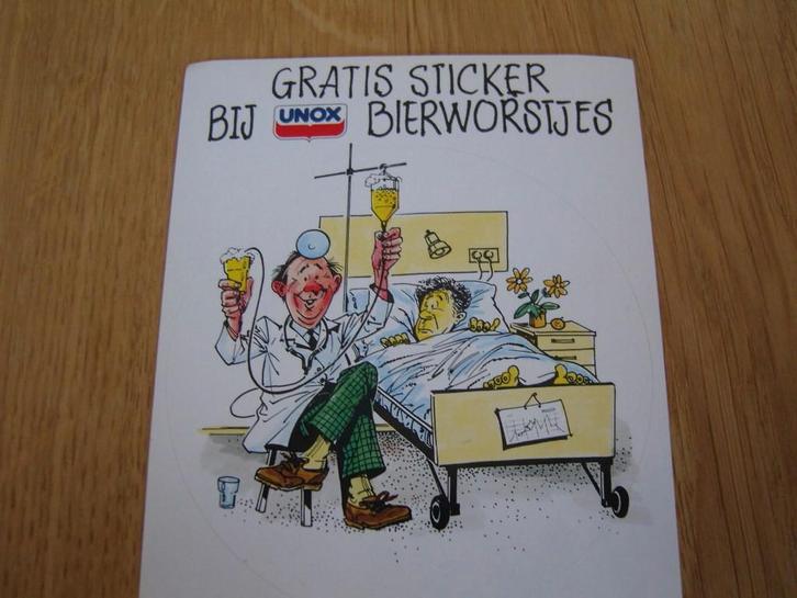 sticker strip bier infuus unox bierworstjes *, Verzamelen, Stickers, Zo goed als nieuw, Ophalen