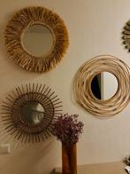 Spiegelwand - 3 Rotan/Houten Spiegels, Huis en Inrichting, Woonaccessoires | Spiegels, Ophalen, Minder dan 50 cm, Gebruikt, Rond