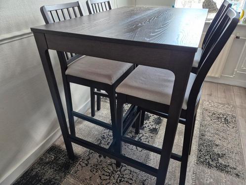 Bartafelset met 4 stoelen, Huis en Inrichting, Barkrukken, Zo goed als nieuw, 90 cm of meer, Hout, 4 krukken, Met voetsteun, Ophalen
