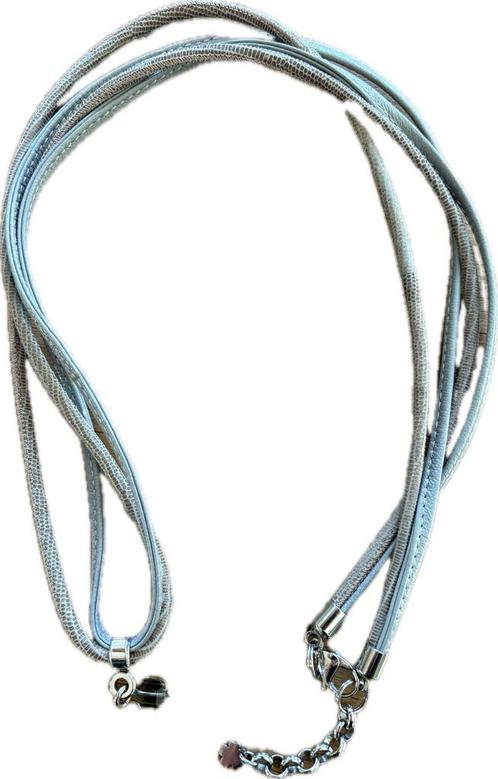 Pimps & pearls leren ketting/ armband grijs/taupe, Sieraden, Tassen en Uiterlijk, Kettingen, Zo goed als nieuw, Overige materialen