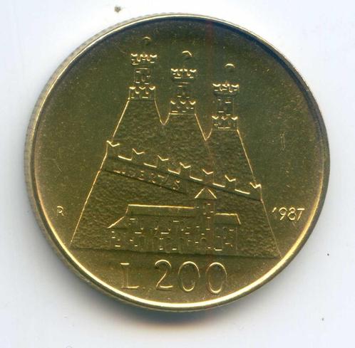 San Marino 200 Lire 1987 Wapen Kasteel Borgo Maggiore FDC-, Postzegels en Munten, Munten | Europa | Niet-Euromunten, Overige landen