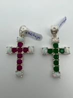 Mooi zilveren kruis. Inleg: robijn, of smaragd en opaal!, Nieuw, Met edelsteen, Zilver, Kruis of Symbool