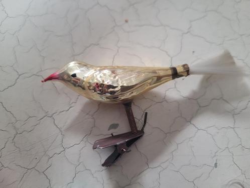 Zeer oude kerstbal vogeltje op knijper goud foto 1 en 2, Diversen, Kerst, Zo goed als nieuw, Ophalen of Verzenden