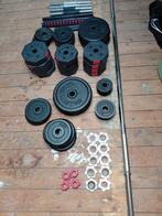 Halterset met stang, schijven en dumbell stangen, Ophalen, Gebruikt, Benen, Halterset
