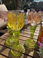Pasen Glazen kandelaar groen glas tulp roze geel of oranje, Ophalen of Verzenden