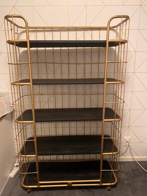 Goude kast met zwarte houten plakken, Huis en Inrichting, Kasten | Stellingkasten, Zo goed als nieuw, Ophalen