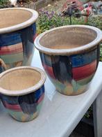 🎯   4  BLOEMPOTTEN                           jaren 80 stijl, Steen, Gebruikt, Tuin, Rond