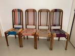 Houten stoel met gekleurde gevlochten zitting, Huis en Inrichting, Stoelen, Gebruikt, Twee, Bruin, Modern origineel