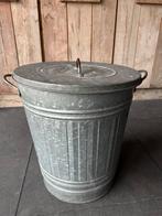 Vintage Zinken Afvalbak met Deksel, Ophalen, Gebruikt, Zink, Met deksel