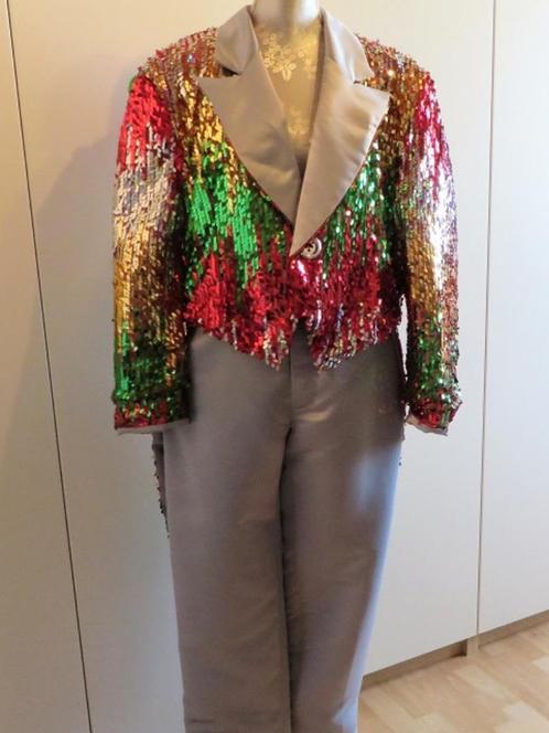 Te koop aangeboden: slipjas met pantalon en glitterhoed., Kleding | Heren, Carnavalskleding en Feestkleding, Nieuw, Kleding, Carnaval