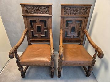 Antieke Eiken Herenstoelen Set (ca. 1900) beschikbaar voor biedingen