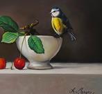 Alfonso Moreno pimpelmees en kersen op paneel., Antiek en Kunst, Ophalen of Verzenden
