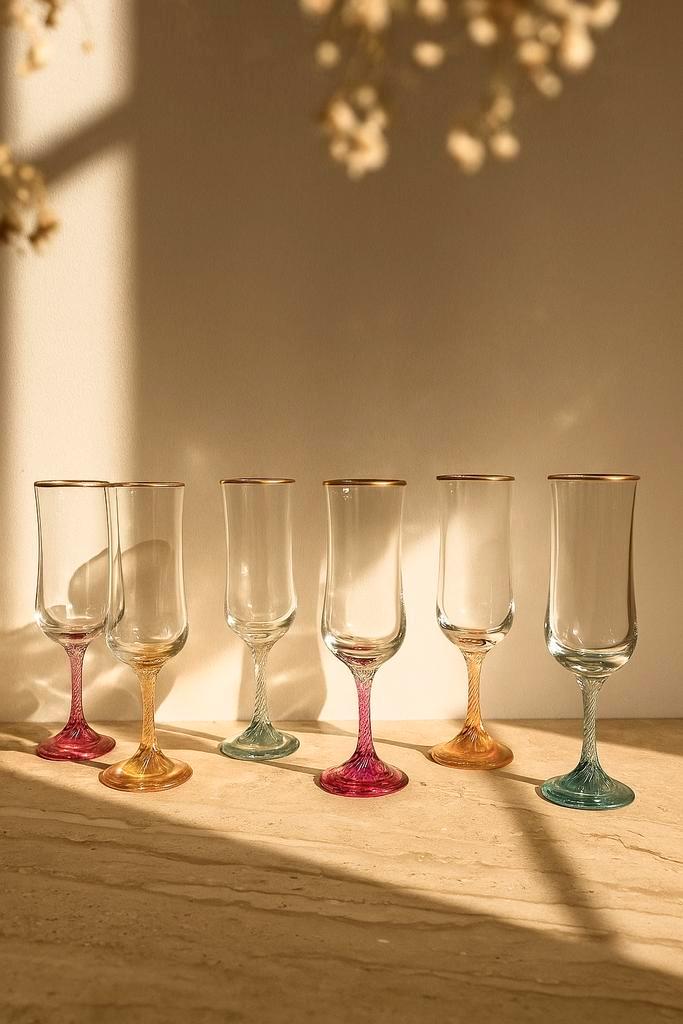 Set van 6 vintage wijn- of champagneglazen, Antiek en Kunst, Antiek | Glas en Kristal, Ophalen of Verzenden