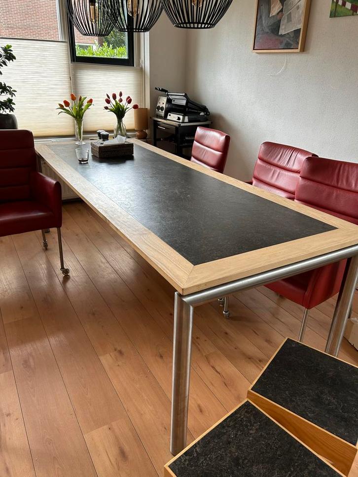 Handgemaakte Set: eettatel, salontafel, 2 krukjes, Huis en Inrichting, Tafels | Eettafels, Gebruikt, Vijf personen of meer, Rechthoekig