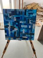 Blauw abstract schilderij op doek 50x50cm, Antiek en Kunst, Ophalen of Verzenden