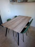 Houten eettafel met kunstleren stoelen, Huis en Inrichting, Tafels | Eettafels, Ophalen, Gebruikt, 50 tot 100 cm, Metaal