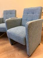 Vier 4 blauwe (grijze) fauteuils op wieltjes, Huis en Inrichting, Fauteuils, Ophalen, Gebruikt, Minder dan 75 cm, Stof