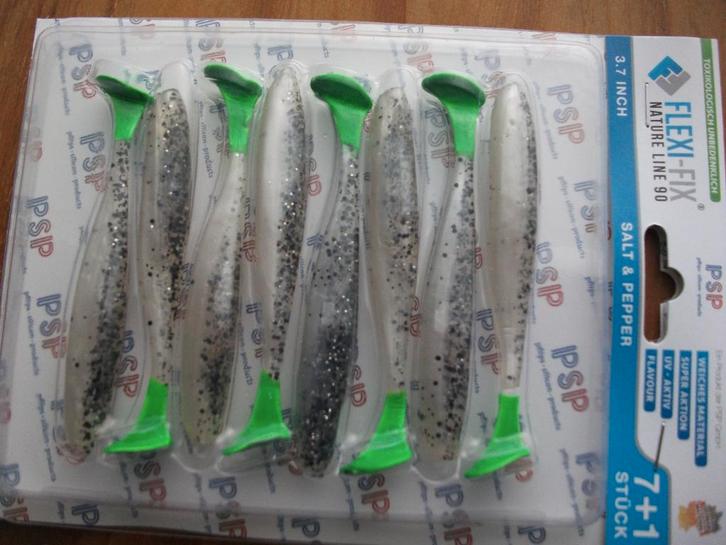 8 stuks PSP Flexi-Fix Nature 90 roofvis shad / kunstaas shad, Watersport en Boten, Hengelsport | Roofvissen, Nieuw, Overige typen