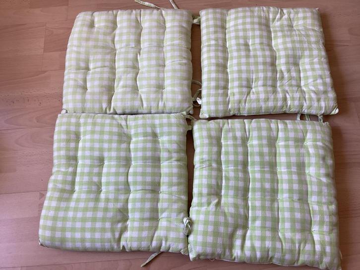 4 matraskussens, zitkussens, kussens groen ruitje 38 x 38 cm, Huis en Inrichting, Woonaccessoires | Kussens, Gebruikt, Groen, Vierkant