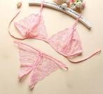 Roze kanten BH en string (sexy lingerie setje g-string), Verzenden, Roze, Setje