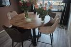 Tafel met 4 barkrukken in sand en antraciet kleur, Huis en Inrichting, Ophalen, Rond, 50 tot 100 cm, Zo goed als nieuw