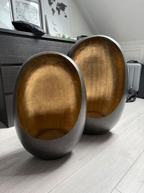 2 Luxe Ei-vormige Kandelaren – Goud/Zwart, Huis en Inrichting, Lampen | Wandlampen, Zo goed als nieuw, Metaal, Ophalen