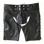 Heren kunstleren chaps korte broek / gay leren mannen, Verzenden, Nieuw, Zwart