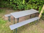 Set bierbanken met biertafel picknicktafel gebruikt 2m, Ophalen, Gebruikt, Staal, Inklapbaar