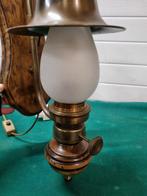 Wandlamp olielamp elektrisch hout messing glas, Huis en Inrichting, Lampen | Wandlampen, Ophalen of Verzenden