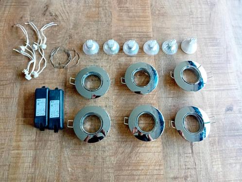 6 Inbouwspots Halogeen Compleet, Huis en Inrichting, Lampen | Spots, Zo goed als nieuw, Plafondspot of Wandspot, Metaal of Aluminium